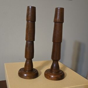 Brown Wooden Candle Holders 11 Inches